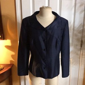 Talbots Pant Suit, Petite, size 14, 100% Silk, Navy Blue, Blazer And Trousers.